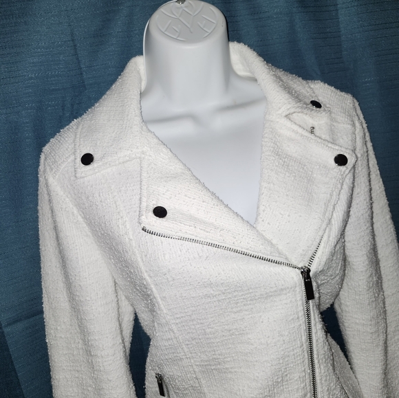 Nine West Textured White Moto Jacket - Picture 2 of 6